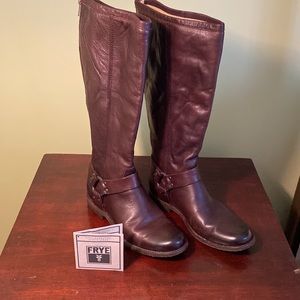 EUC FRYE Phillip Harness tall boot in dark brown